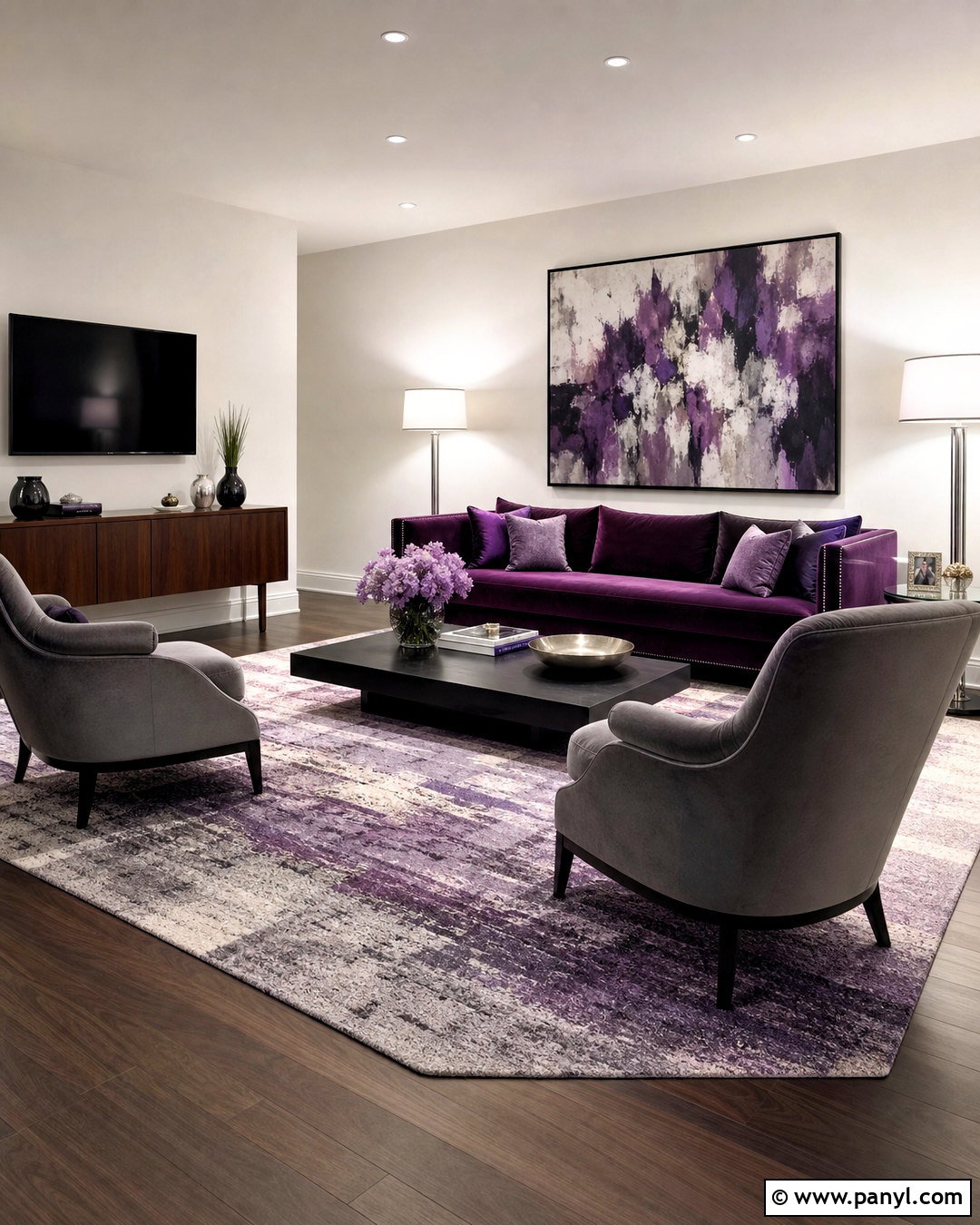 Modern Purple Living Room - 20 purple room design ideas