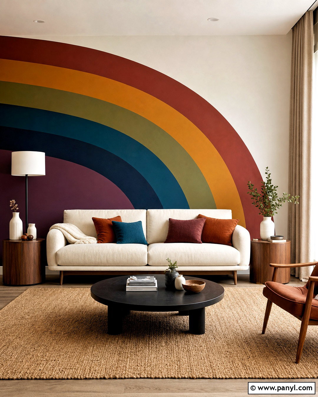 Modern Rainbow Living Room Wall - 20 rainbow wall painting ideas