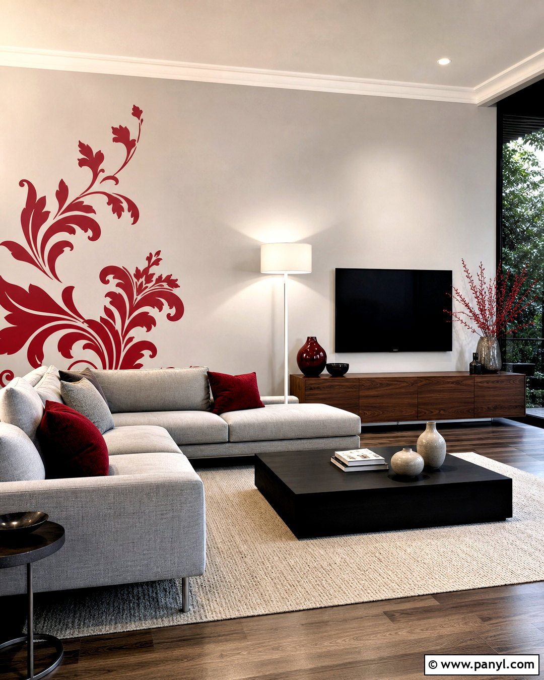 Modern Red Damask Wall Decal Living Room - 20 red damask wall decal ideas