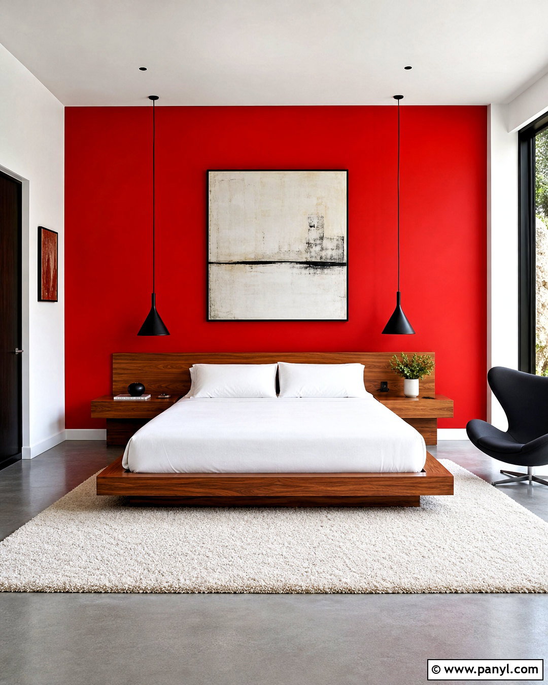 Modern Red Wall Bedroom With Minimal Decor - 20 red wall bedroom ideas