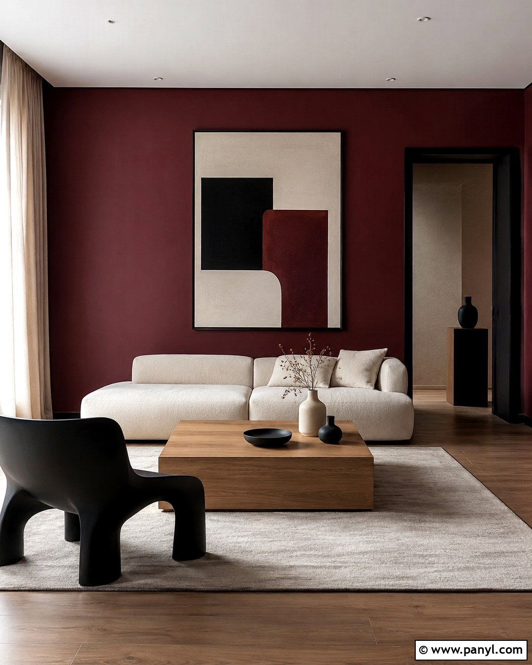 Modern Room With Burgundy Walls And Black Trim - 20 Burgundy Walls With Black Trim Ideas
