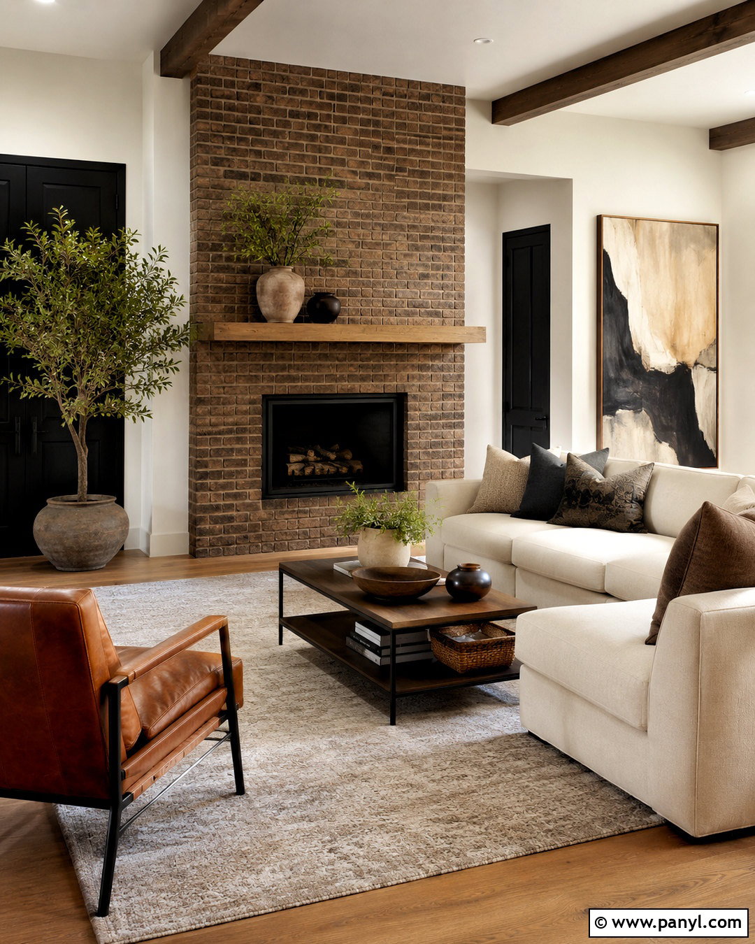 Modern Rustic Brown Brick Fireplace - 20 brown brick fireplace ideas