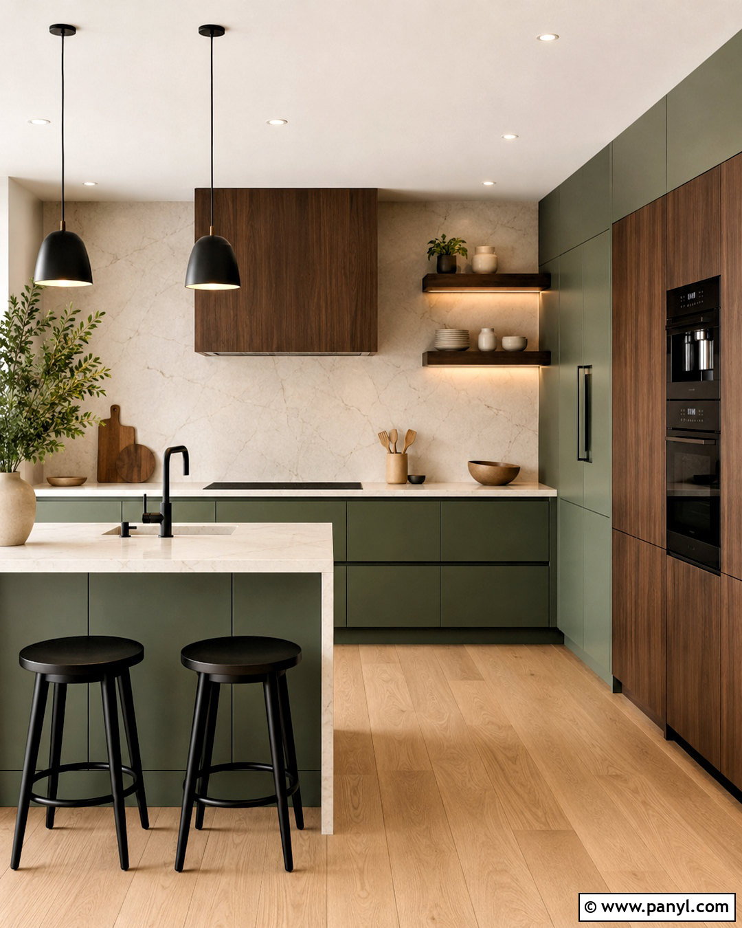 Modern Sage Green Kitchen With Walnut Cabinets - 20 sage green and wood kitchen ideas