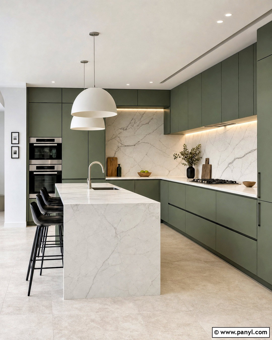 Modern Sage Green Kitchen With White Marble - 20 sage green and white kitchen ideas