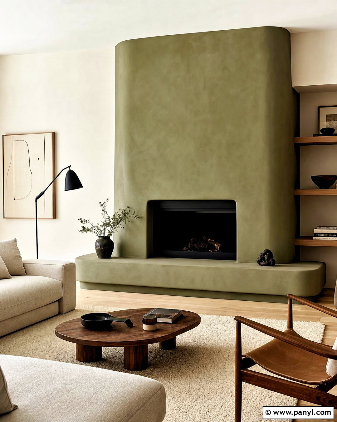 Modern Sage Green Plaster Fireplace - 20 sage green fireplace ideas