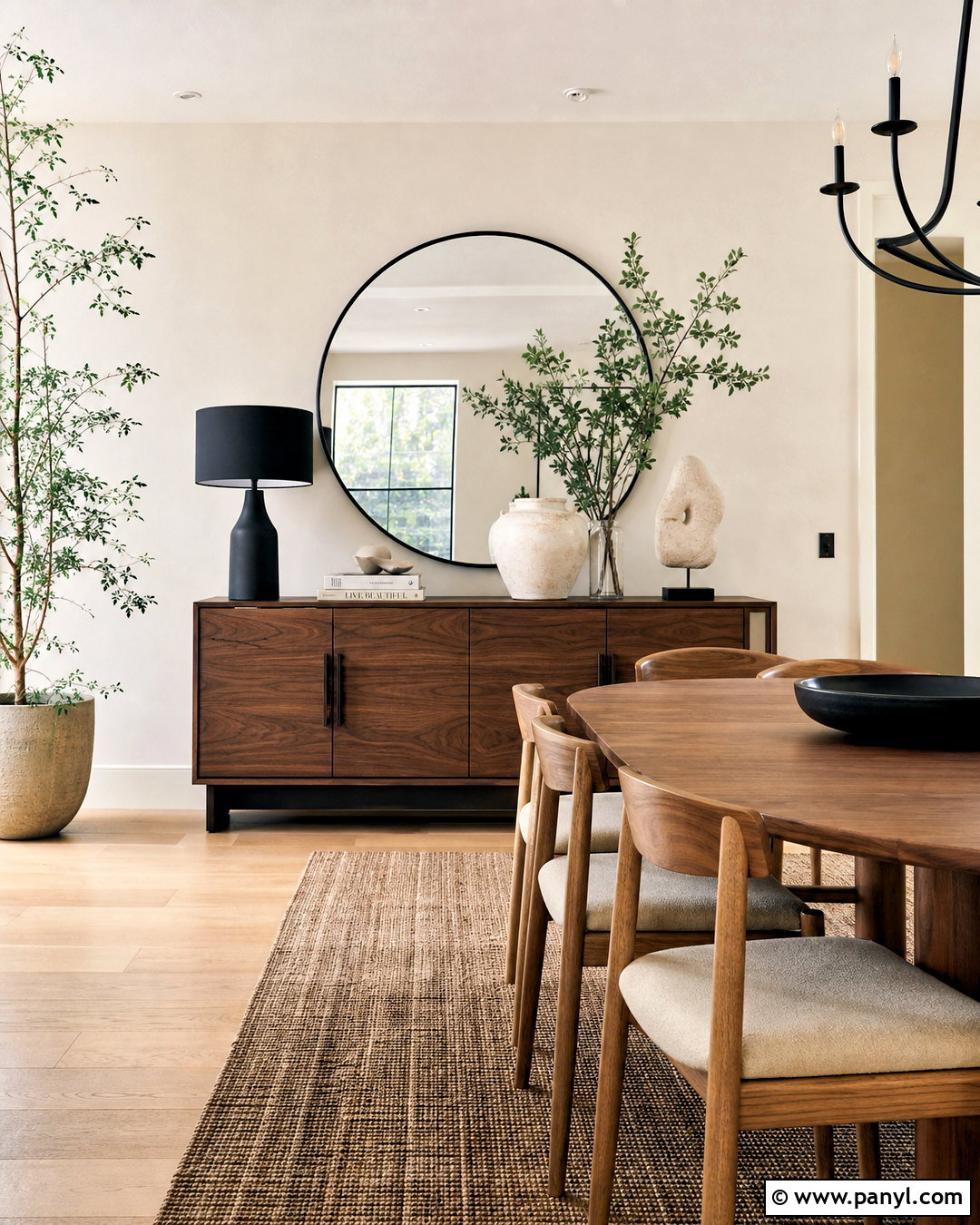 Modern Sideboard Decor With A Round Mirror - 20 sideboard styling decor ideas