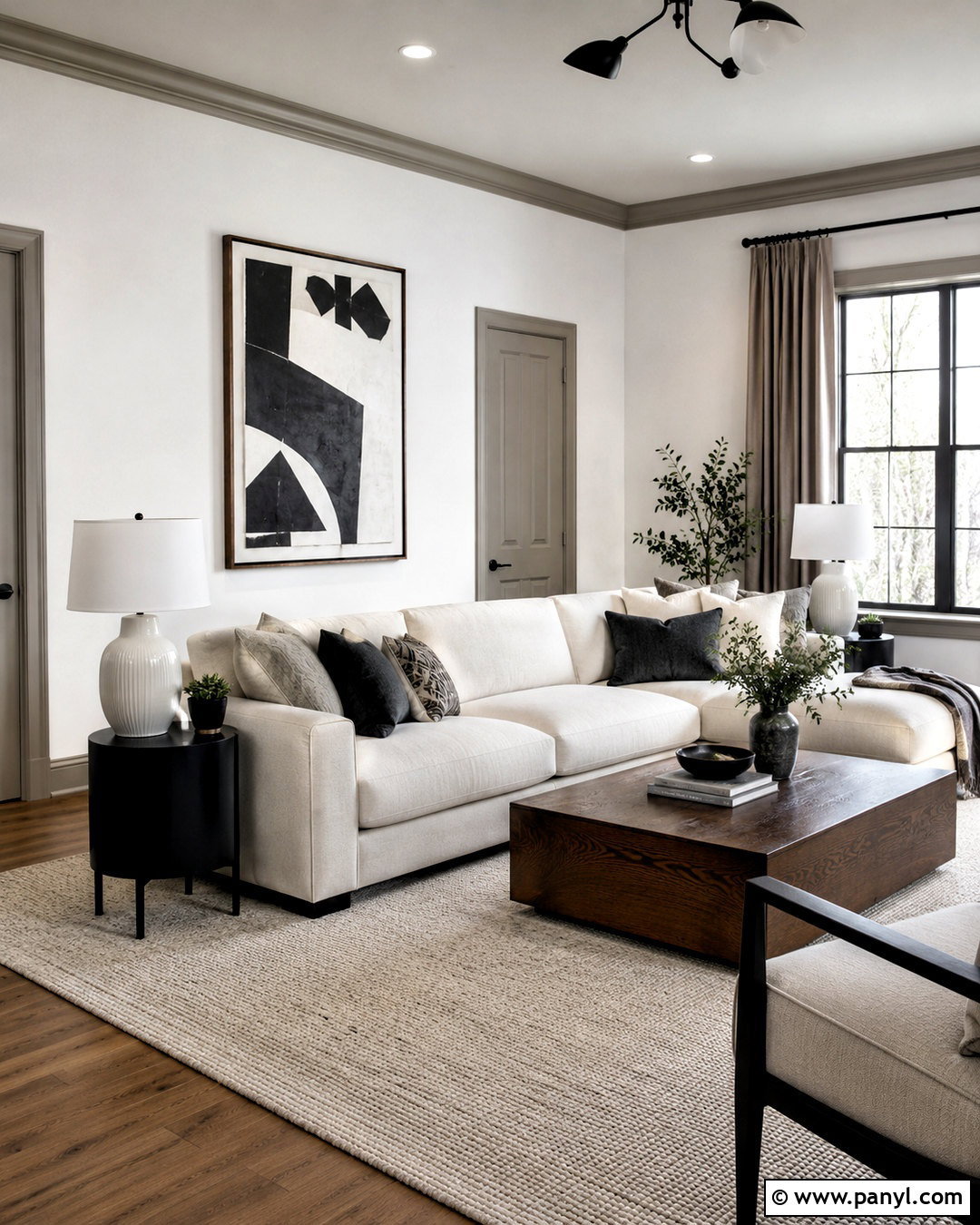 Modern Taupe Trim Living Room - 35 Taupe Trim White Walls
