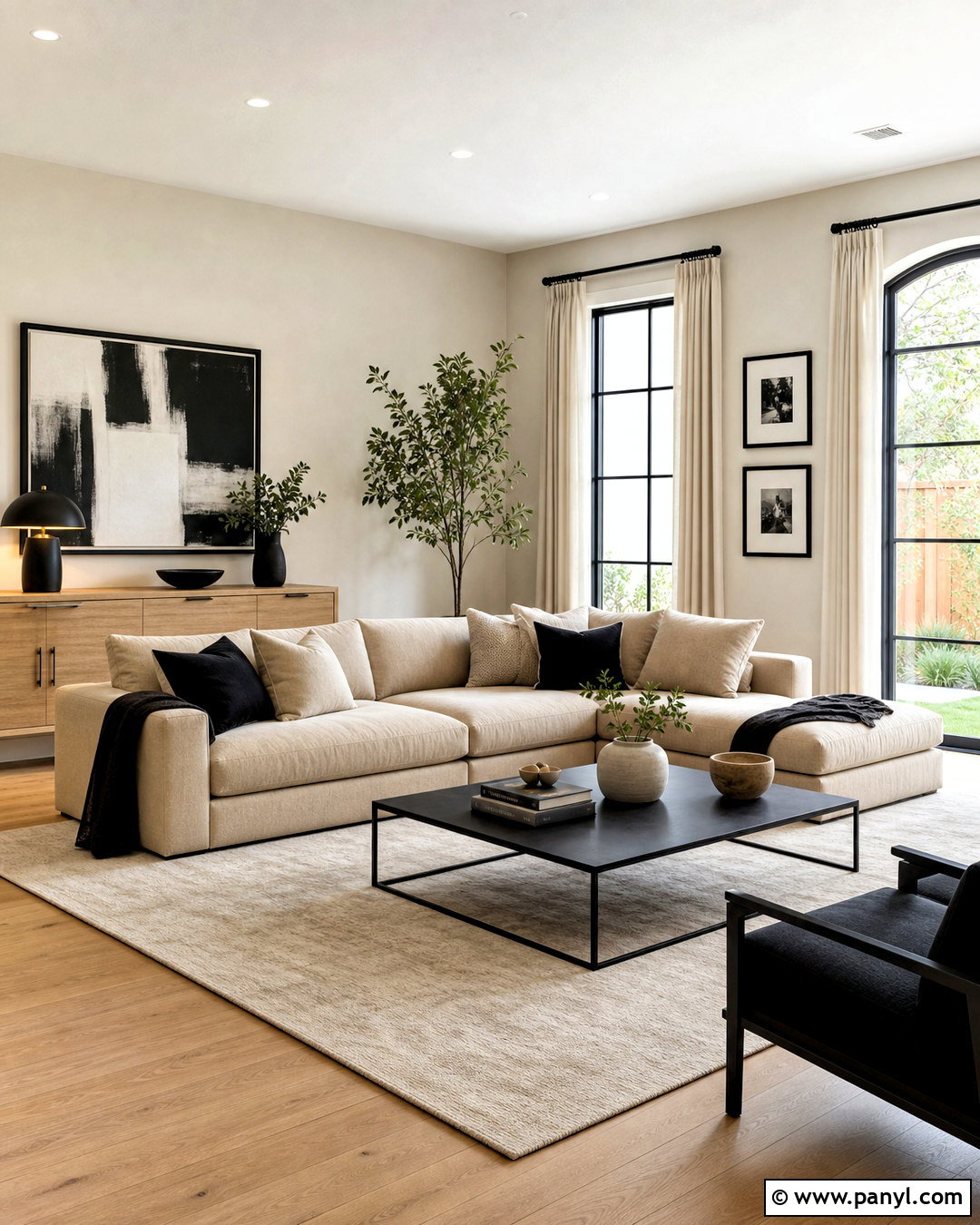 Modern Warm Beige Living Room With Black Accents - 20 warm beige living room ideas