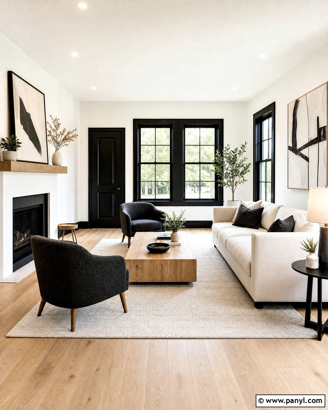 Modern White Living Room With Black Trim - 20 white room black trim ideas