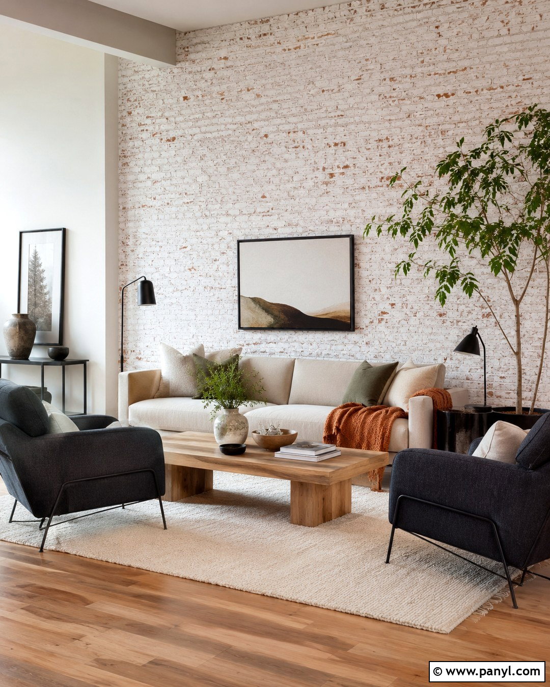 Modern Whitewashed Brick Wall Living Room - 20 White Wash Interior Brick Wall Ideas