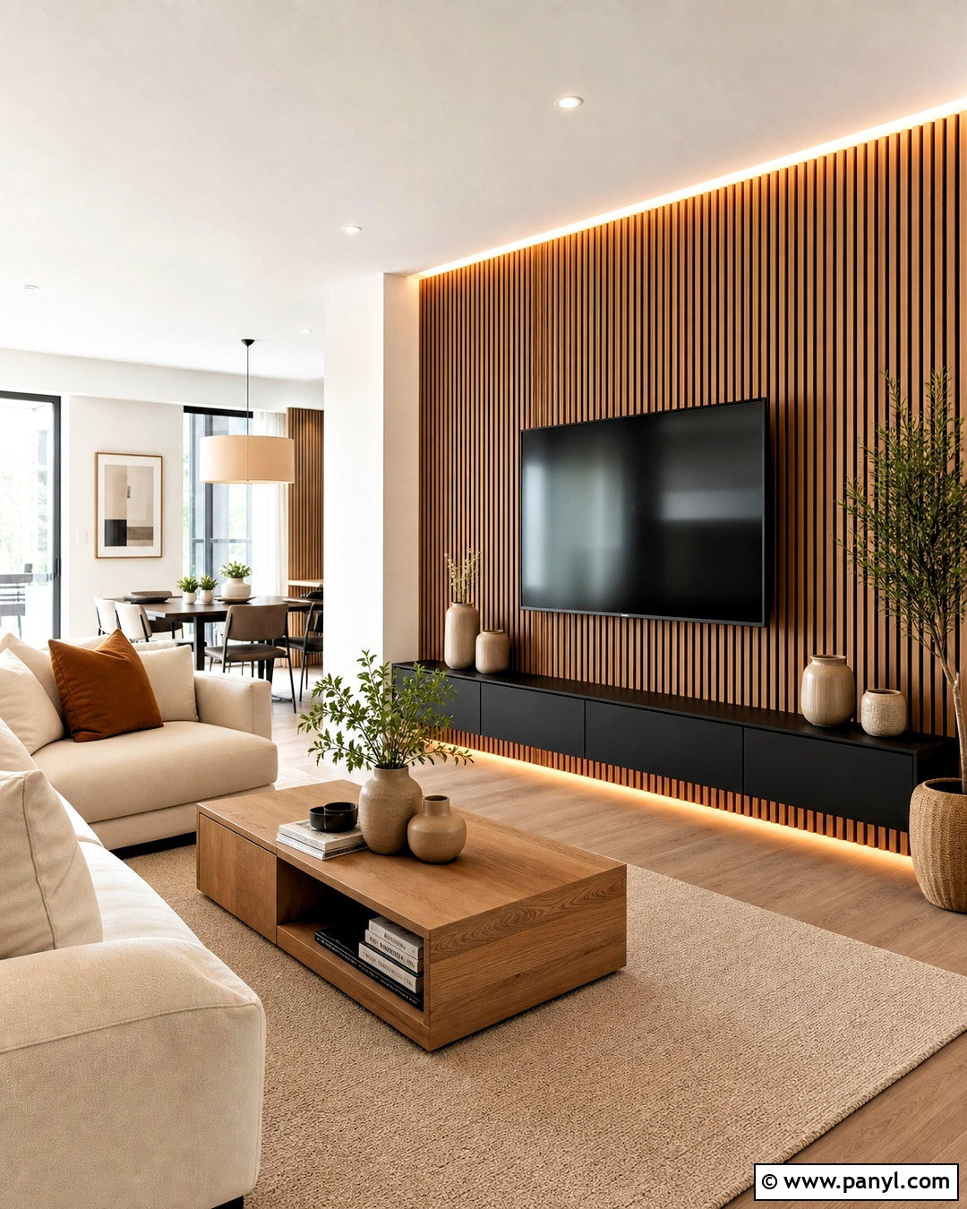 Modern Wood Slat TV Wall - 20 tv background wall design ideas