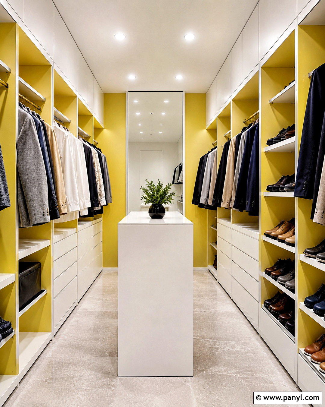 Modern Yellow Walk-In Closet - 20 Yellow Wall Closet Space Ideas