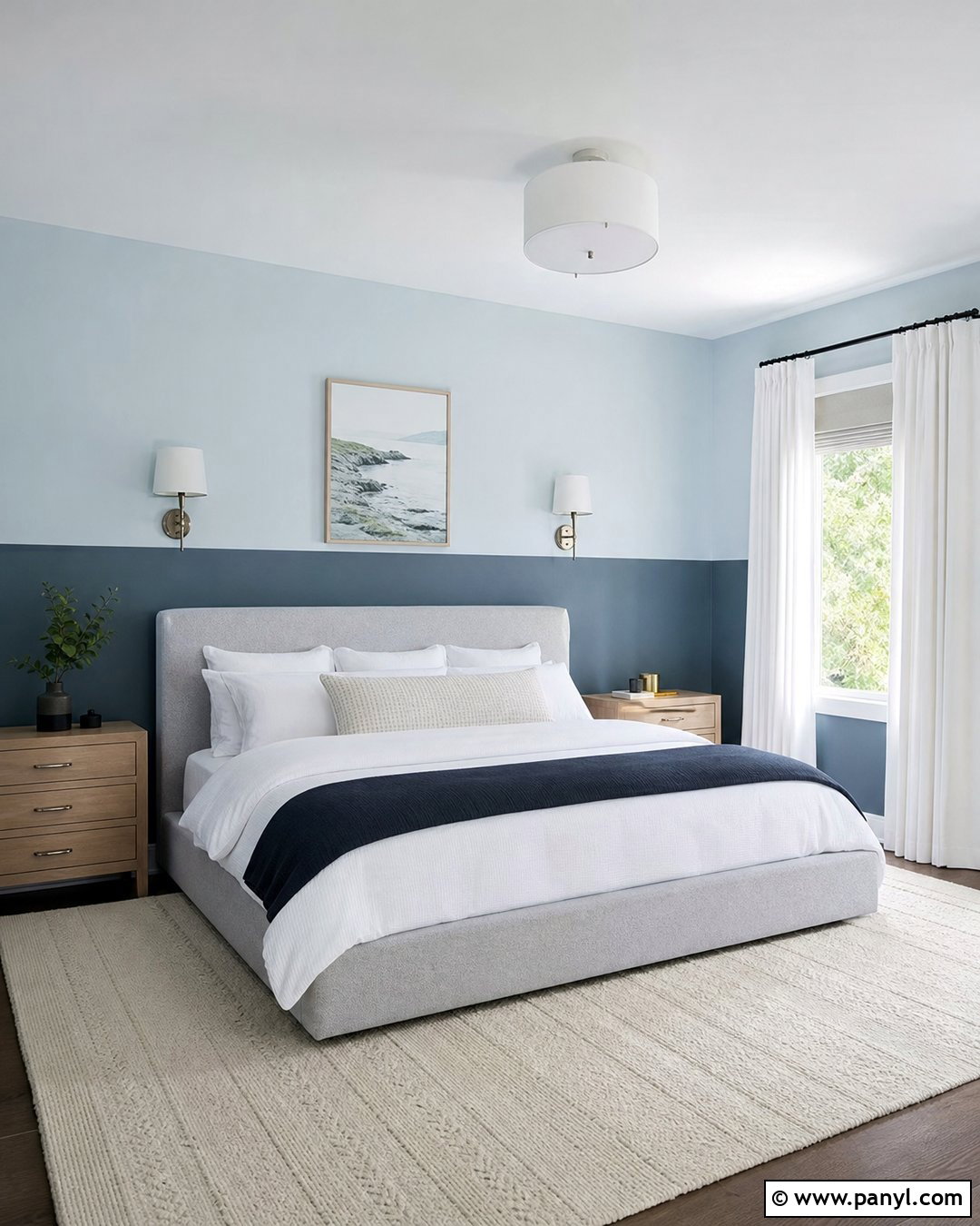 Monochromatic Blue Half Wall - 25 Half Wall Color Ideas