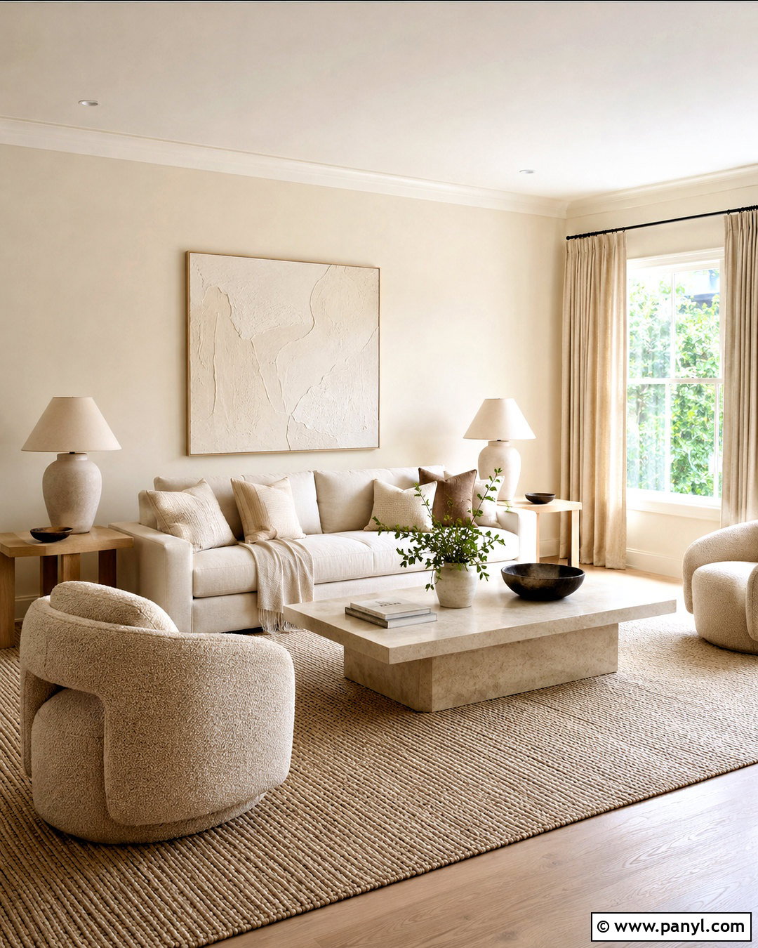 Monochromatic Cream Living Room - 20 cream paint living room ideas