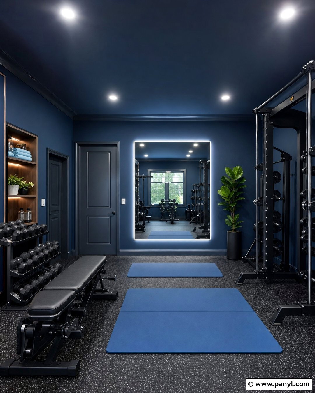 Monochromatic Dark Blue Home Gym - 30 Home Gym Wall Color Ideas