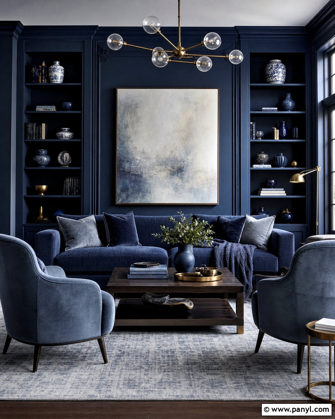 Monochromatic Dark Blue Living Room - 20 dark blue living room color scheme ideas