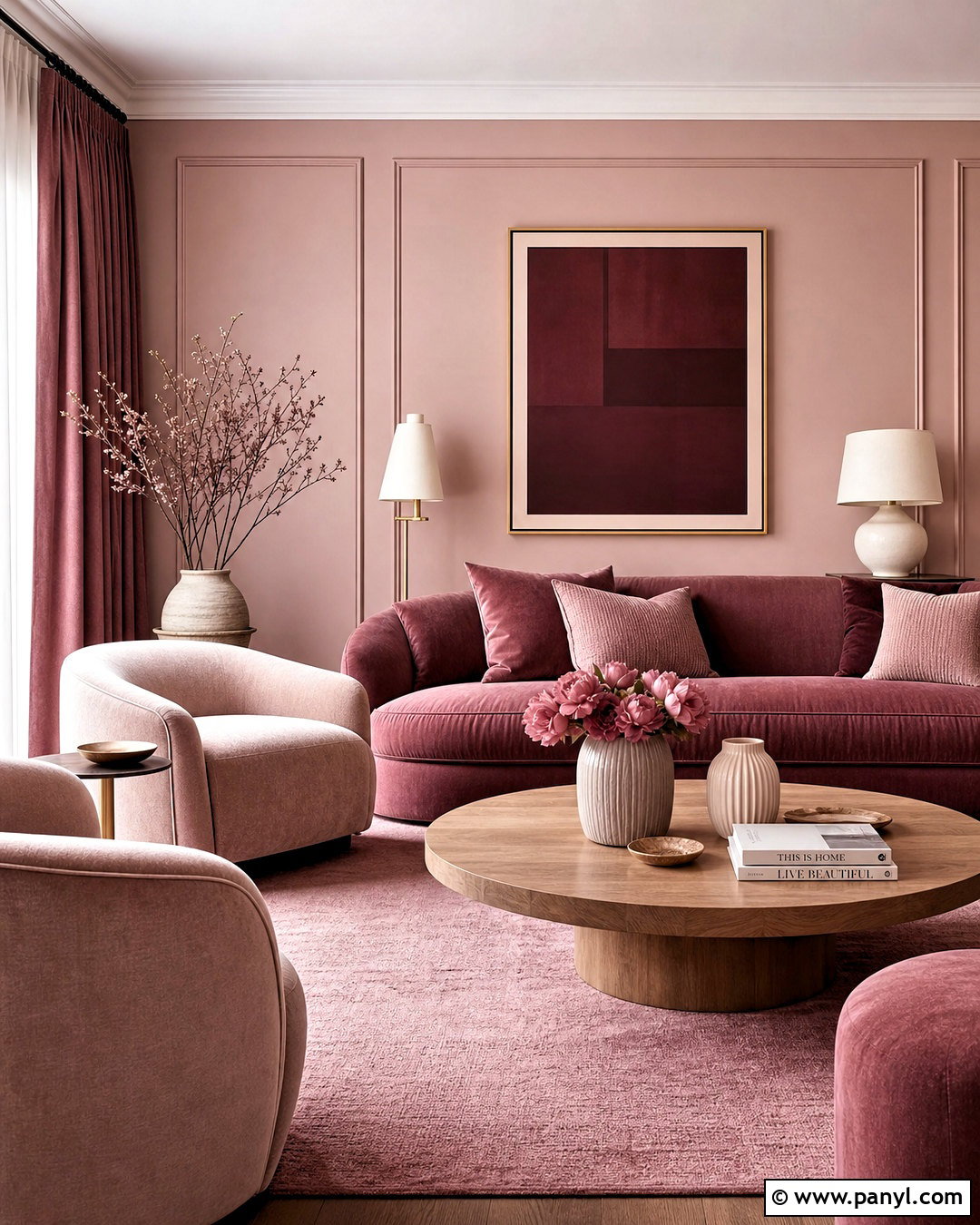 Monochromatic Dusty Rose Living Room - 20 dusty rose living room ideas