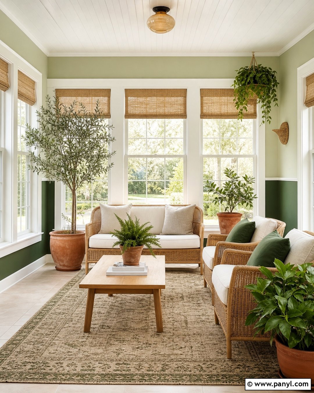 Monochromatic Green Half Wall - 25 Half Wall Color Ideas