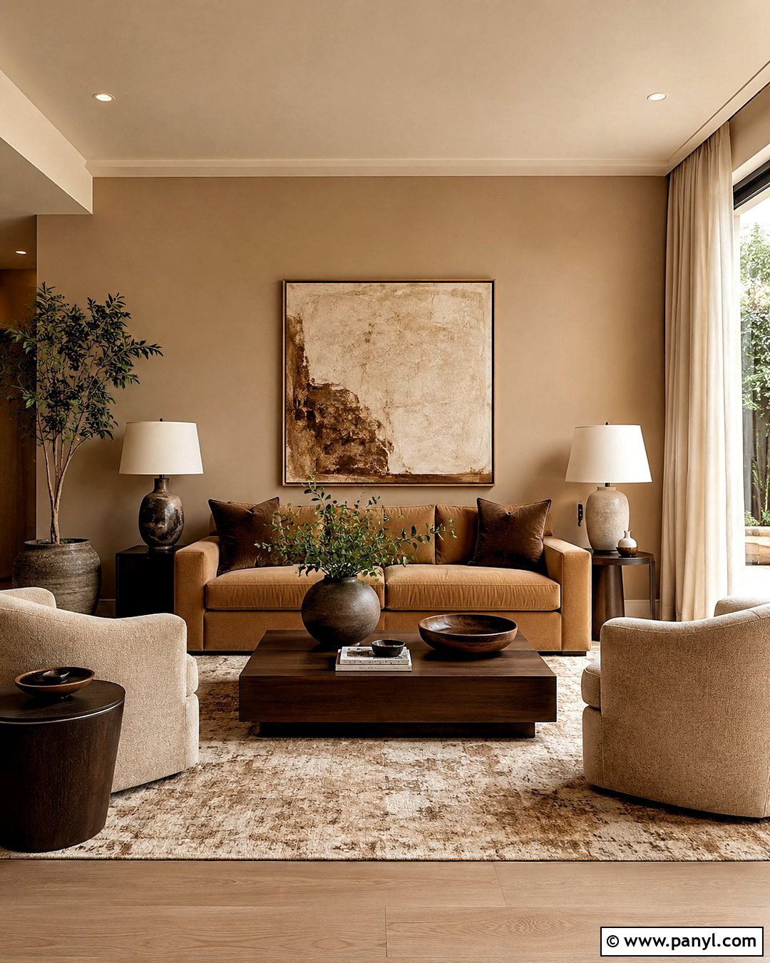 Monochromatic Light Brown Living Room - 20 light brown wall ideas