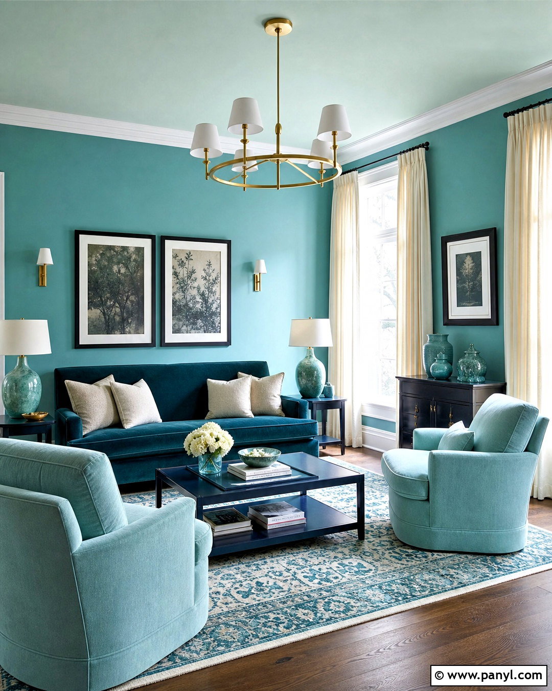 Monochromatic Living Room With Turquoise Walls - 20 turquoise walls living room ideas