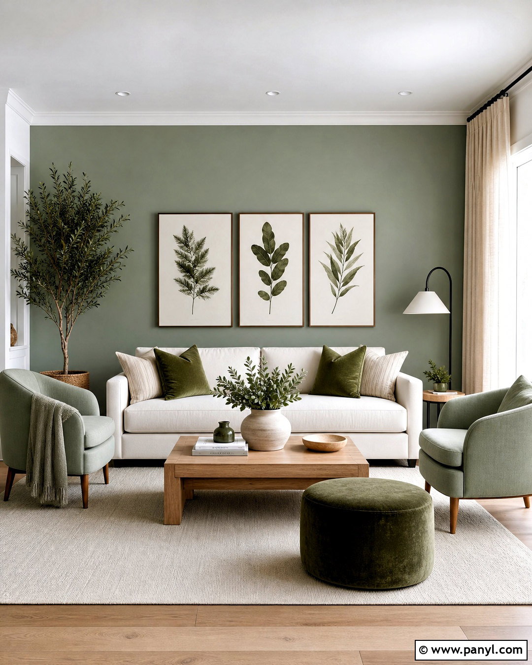 Monochromatic Sage Green Accent Wall - 20 sage green accent wall living room ideas