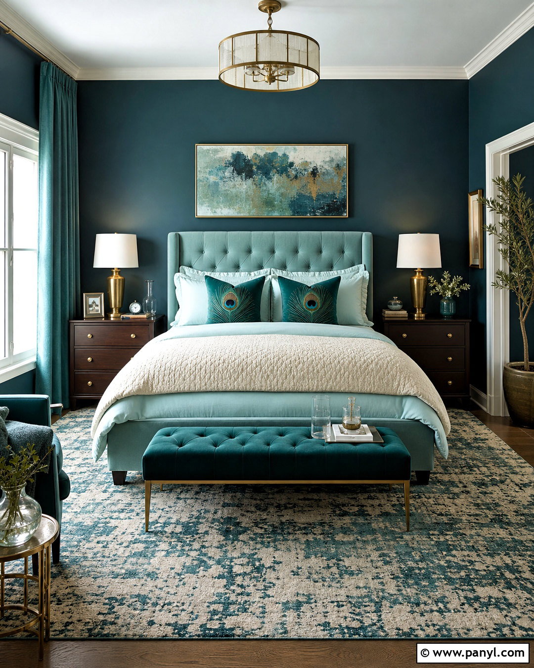 Monochromatic Teal Bedroom - 20 teal wall bedroom ideas