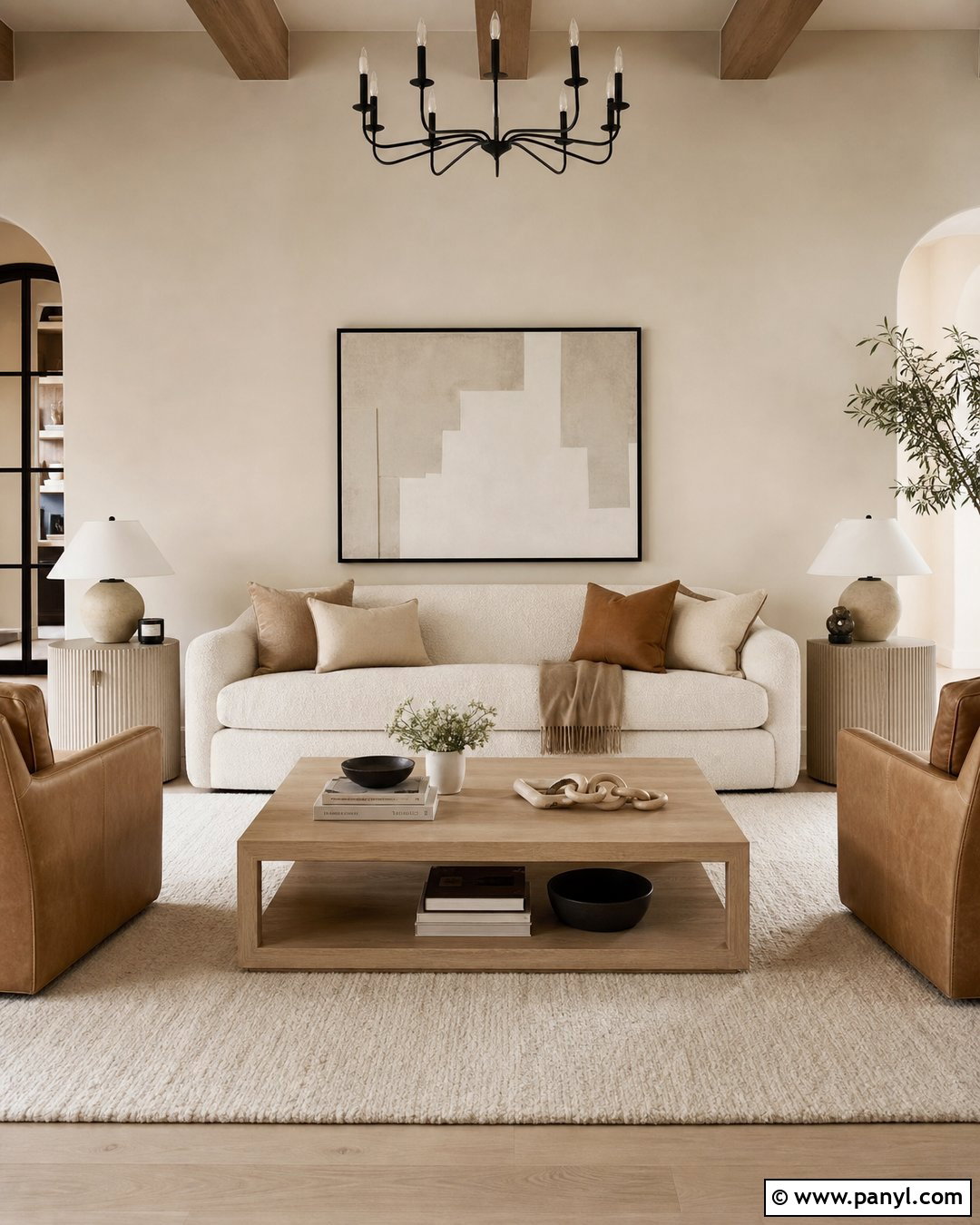 Monochromatic Vanilla Latte Living Room - 50 Vanilla Latte Color Wall Ideas
