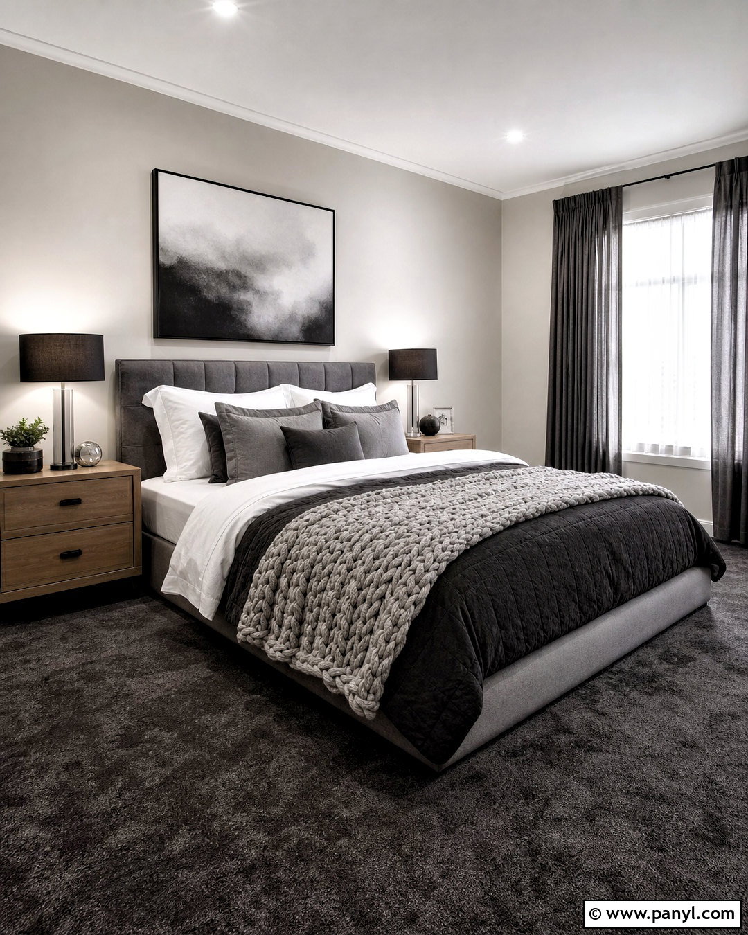 Monochrome Bedroom With Dark Gray Carpet - 20 dark gray carpet bedroom ideas