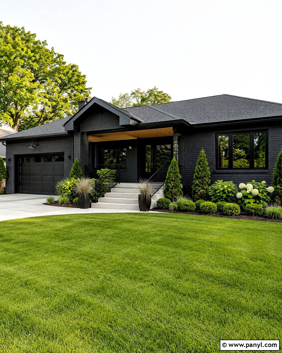 Monochrome Black Painted Brick Exterior - 20 dark painted brick exterior ideas