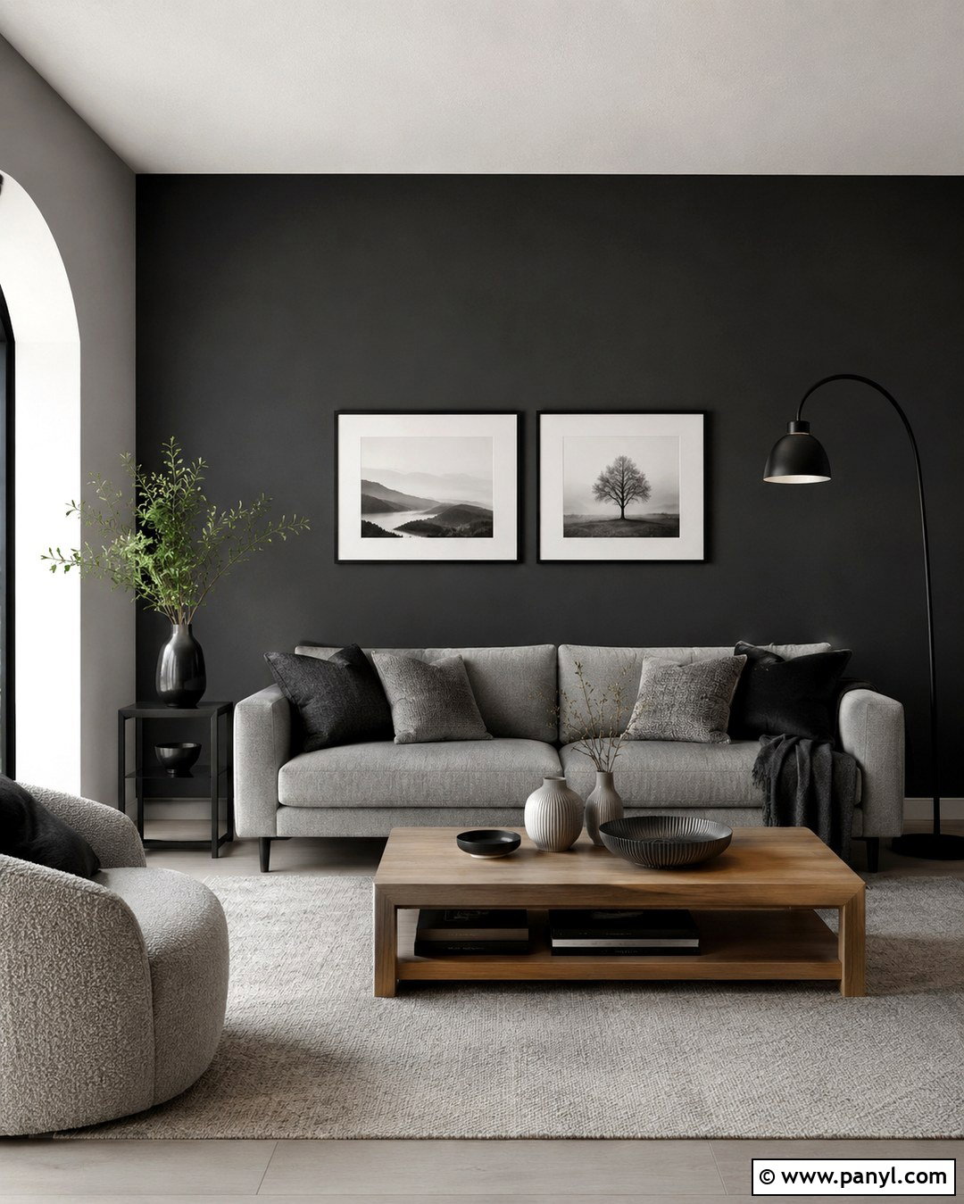 Monochrome Charcoal Grey Feature Wall - 20 Charcoal Grey Feature Wall Ideas