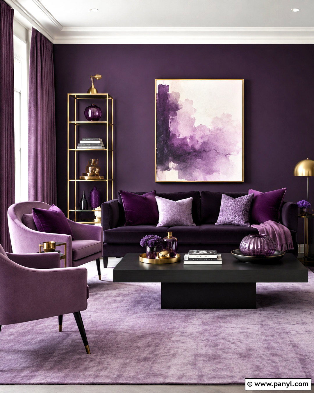 Monochrome Dark Purple Living Room - 20 dark purple living room ideas