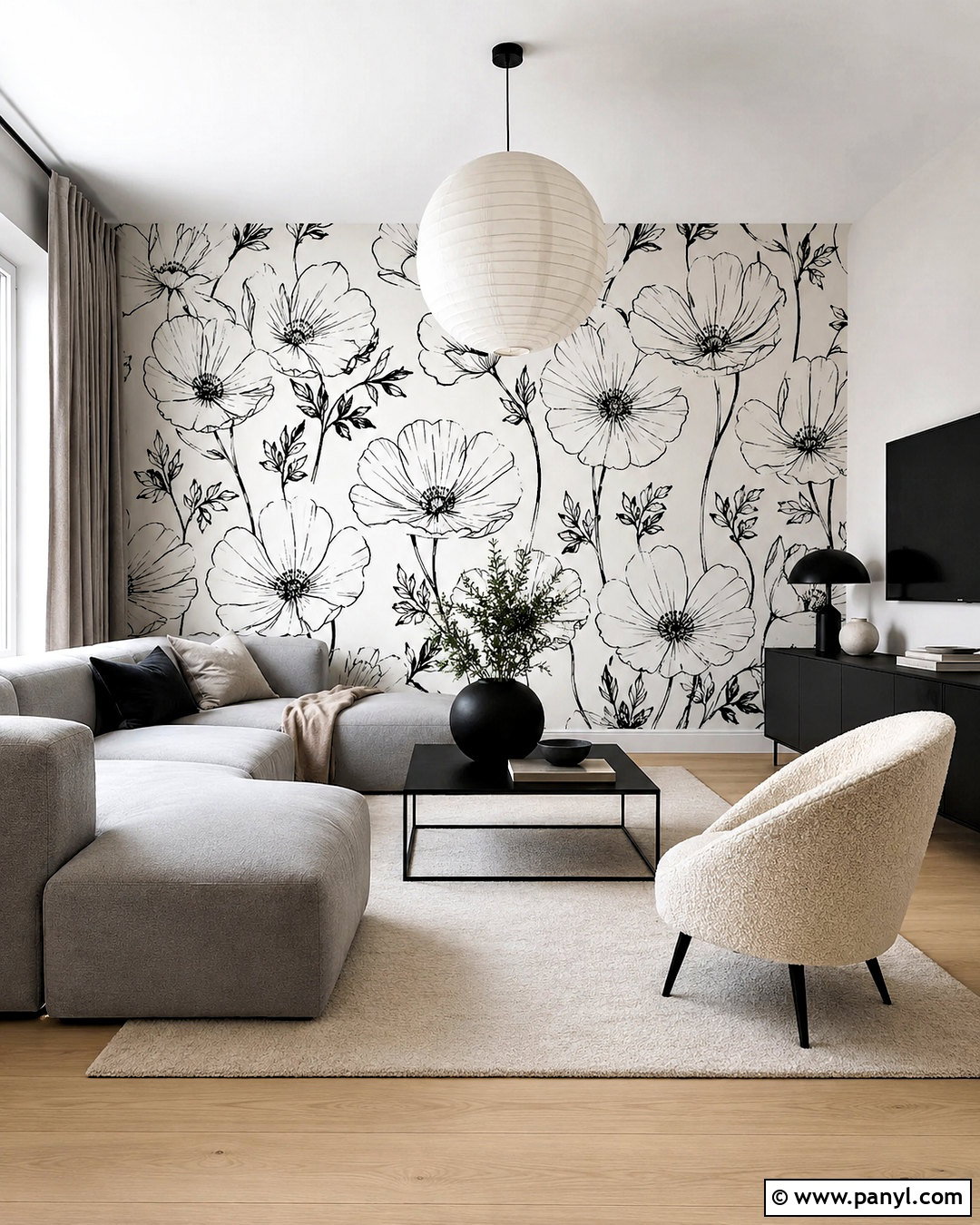 Monochrome Floral Wallpaper Living Room - 20 modern floral wallpaper ideas