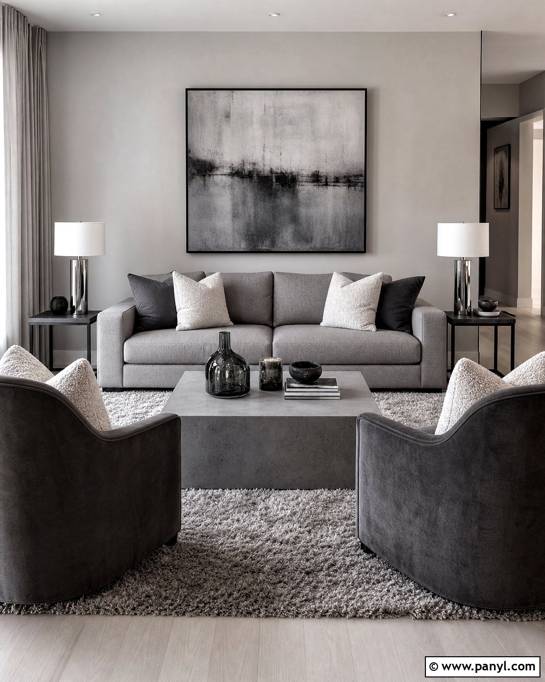 Monochrome Gray Living Room - 20 gray room decor ideas