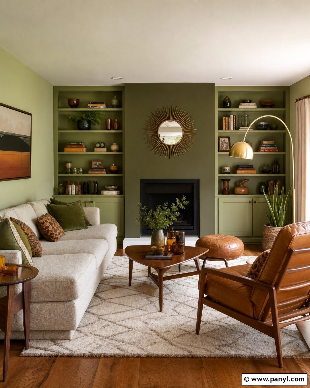 Monochrome Green Living Room Walls - 30 retro wall paint ideas