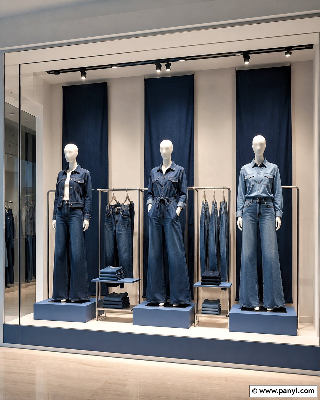 Monochrome Indigo Denim Window Display - 20 denim window display ideas