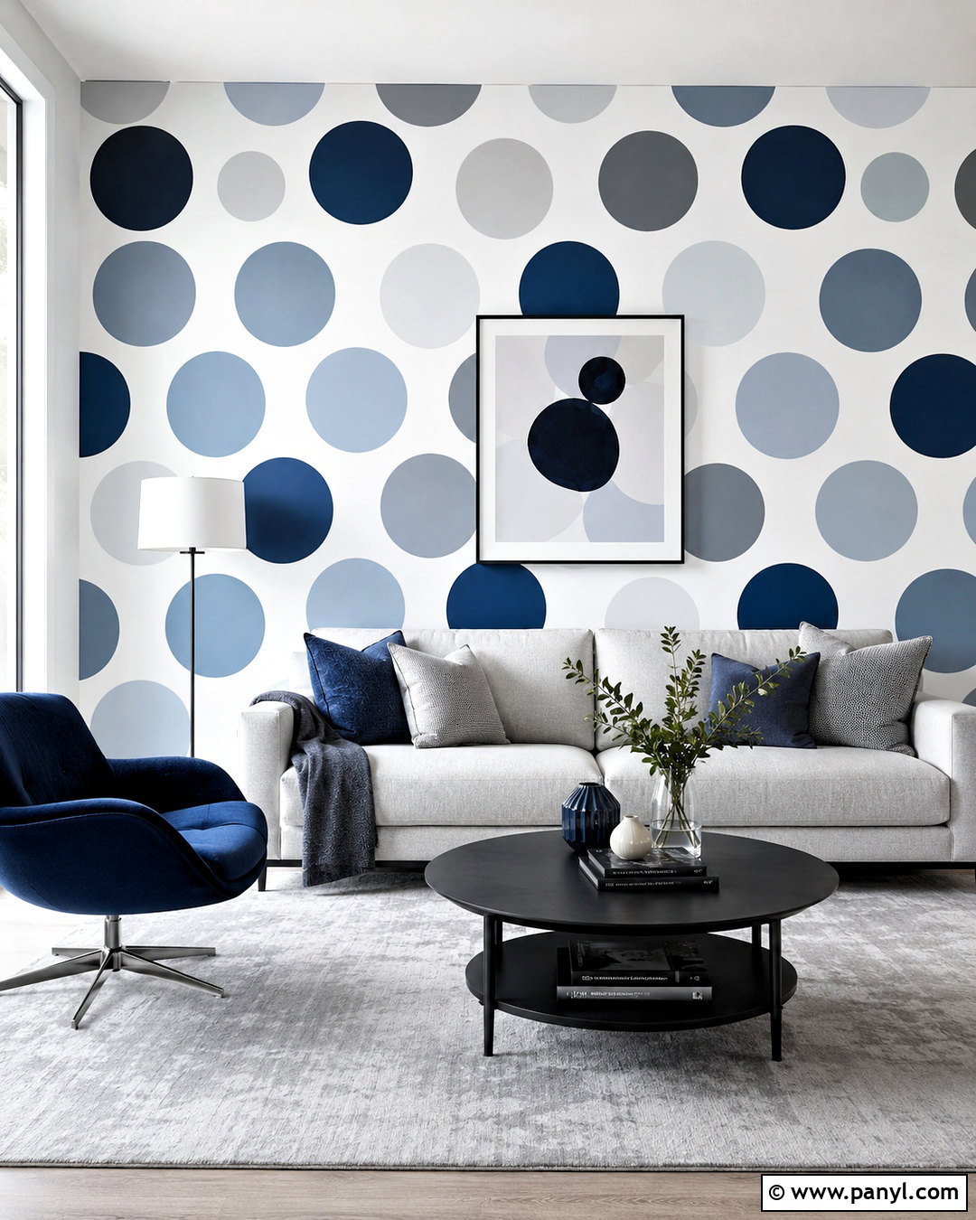 Monochrome Polka Dot Living Room Wall - 40 polka dot walls
