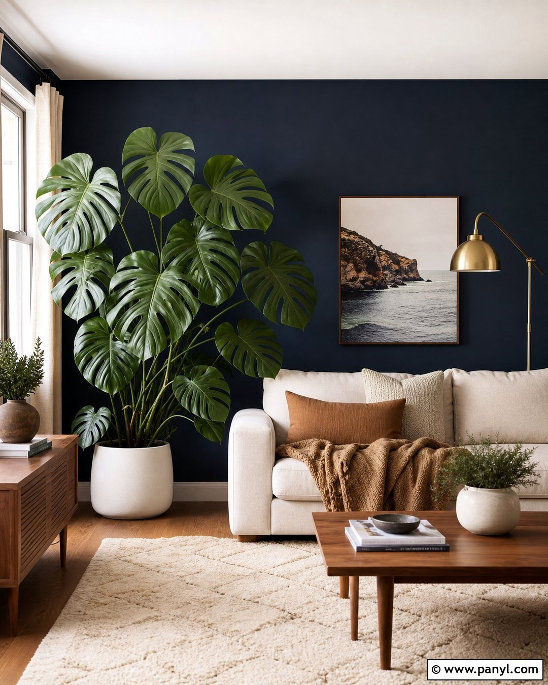 Monstera Against Navy Blue Wall - 20 Green Plant Against Blue Wall Ideas
