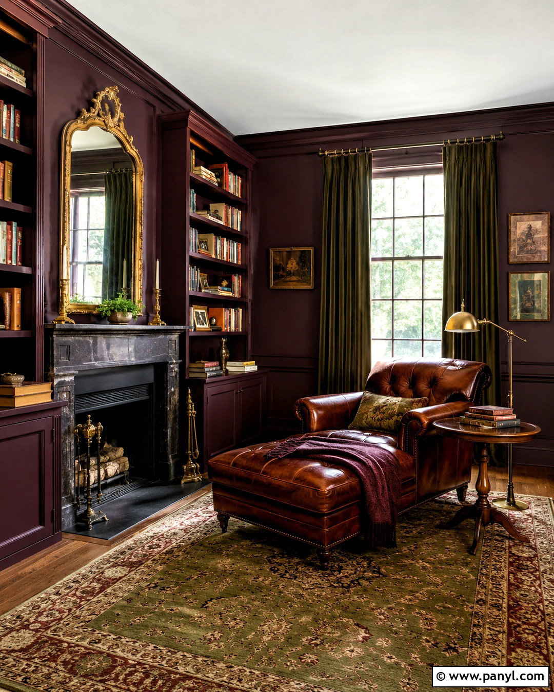 Moody Aubergine Home Library - 20 moody color palette home ideas