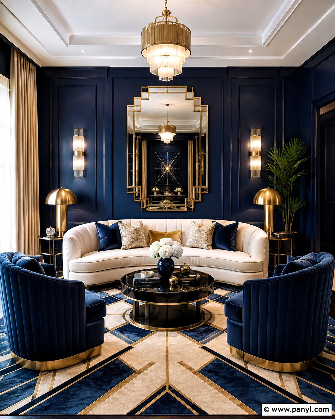 Moody Blue Art Deco Living Room - 20 moody blue living room ideas