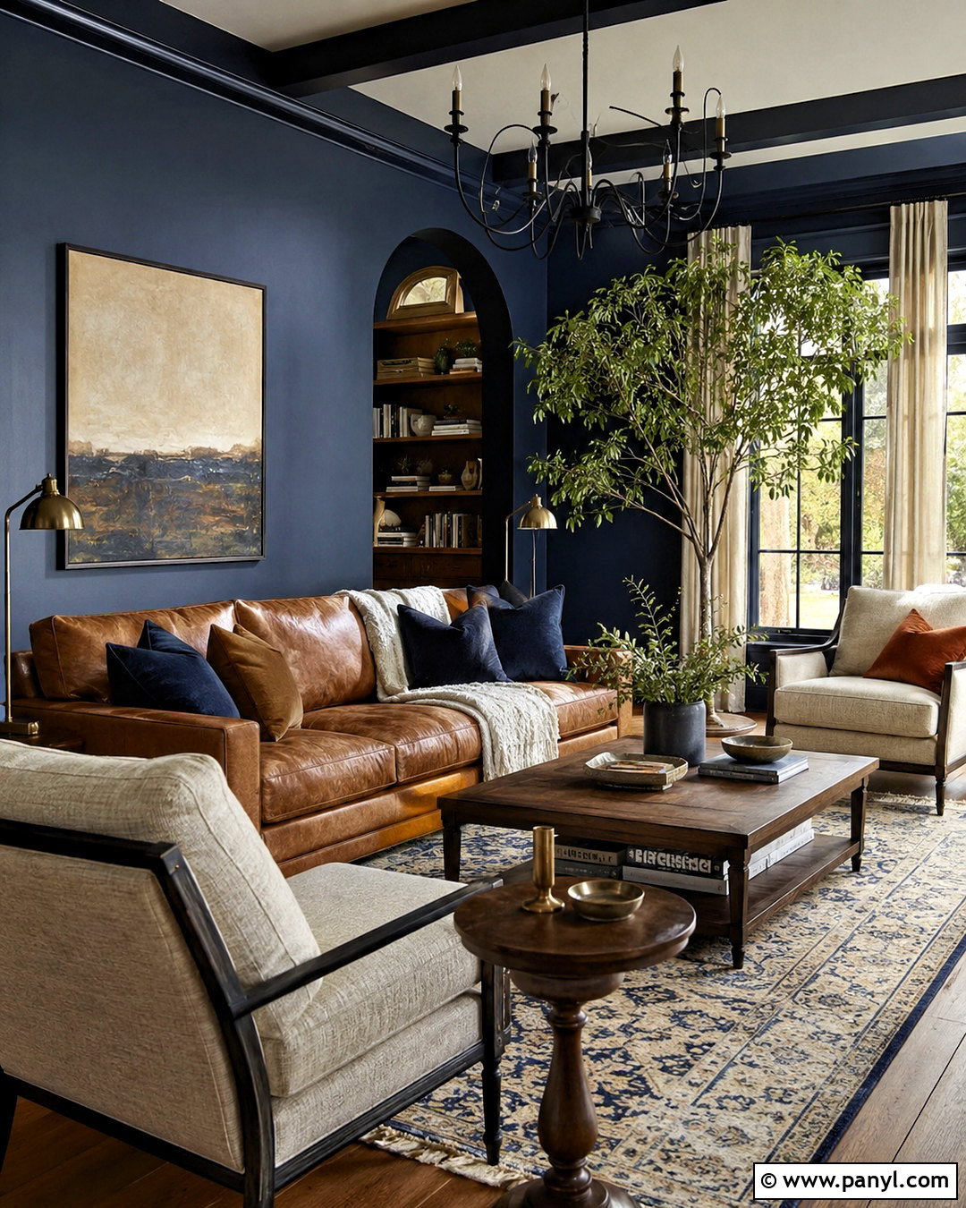 Moody Blue Living Room With Camel Leather - 20 moody blue living room ideas