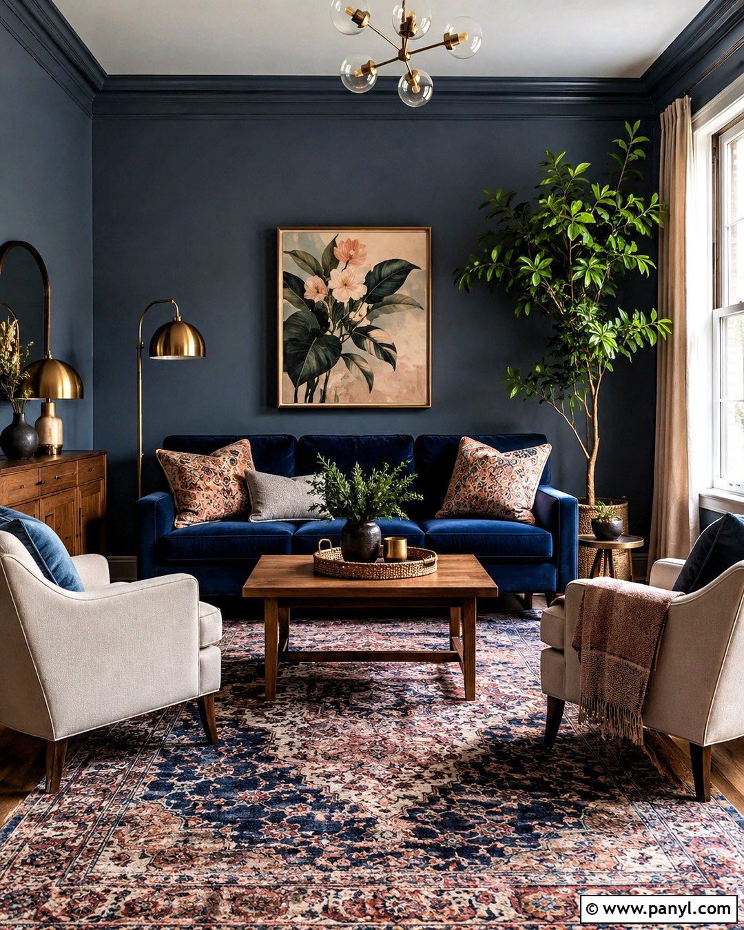 Moody Blue Living Room With Velvet Sofa - 20 moody blue living room ideas