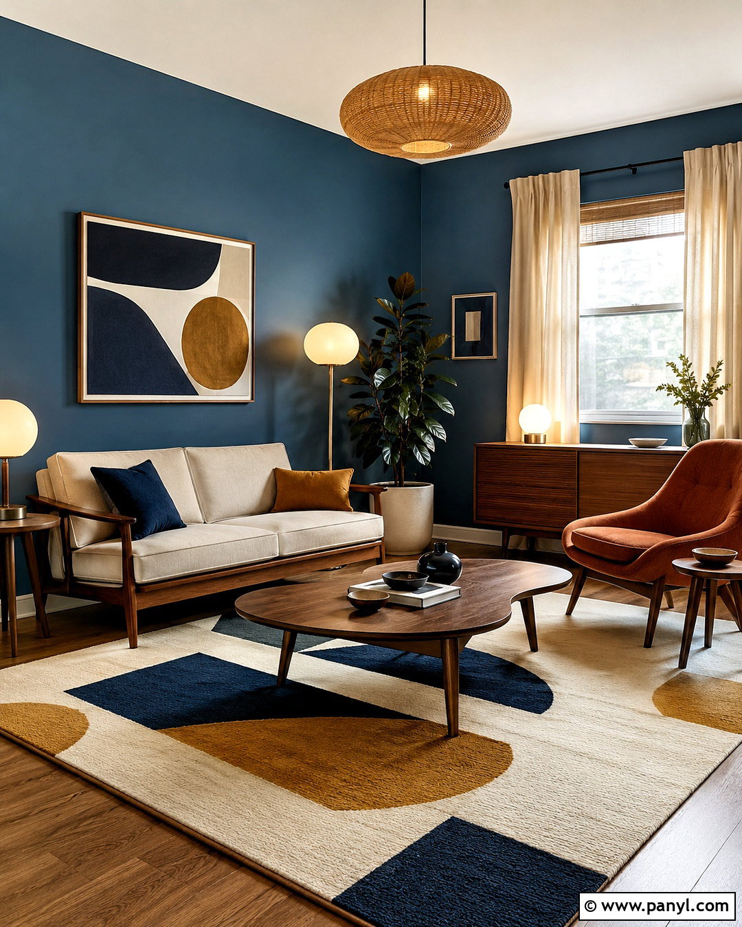 Moody Blue Mid-Century Living Room - 20 moody blue living room ideas