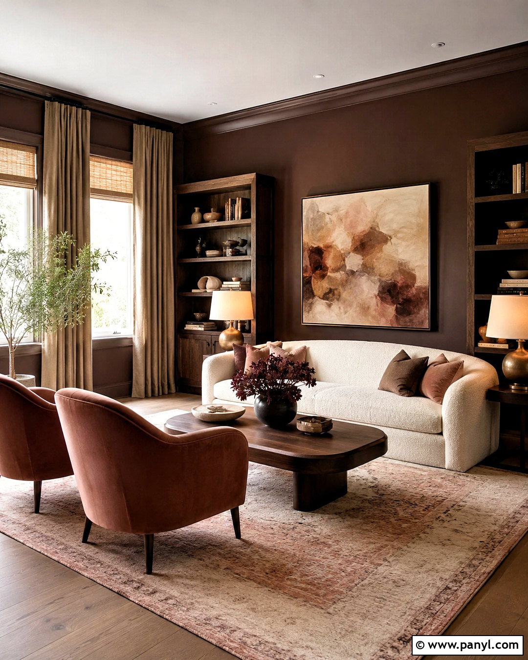 Moody Chocolate Brown Living Room - 20 moody color palette home ideas
