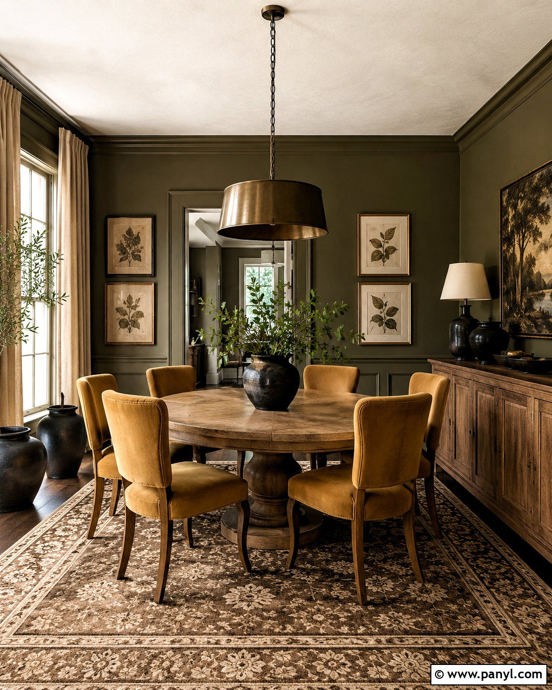 Moody Dark Olive Dining Room - 20 moody color palette home ideas