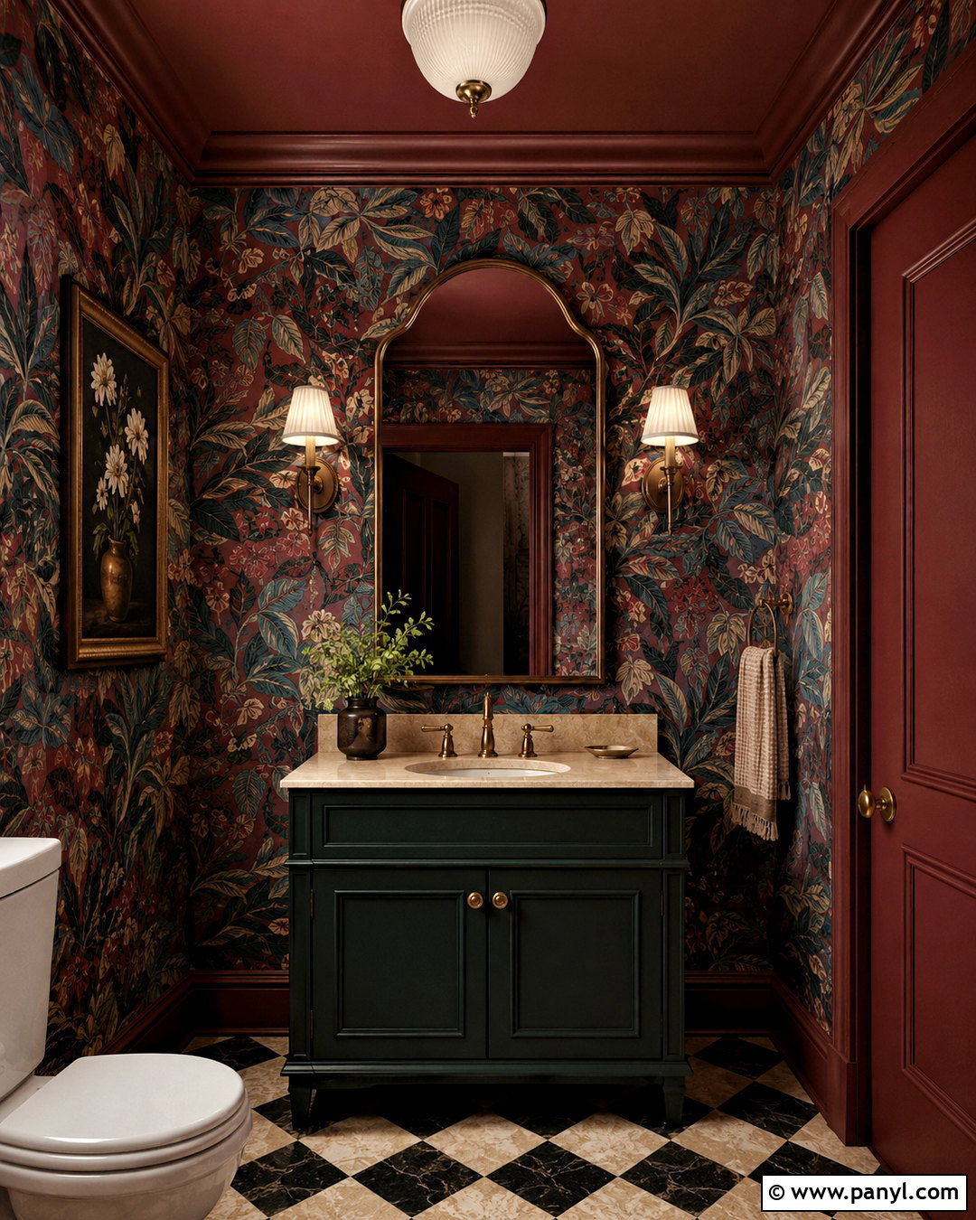 Moody Deep Red Powder Room - 20 moody color palette home ideas