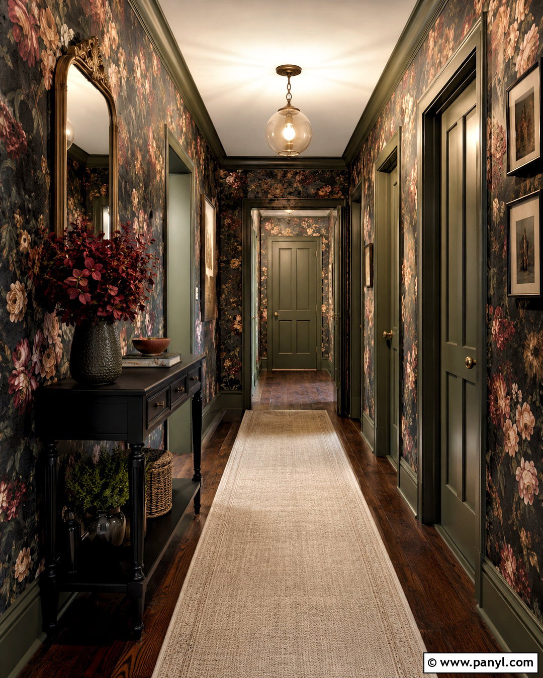 Moody Floral Wallpaper Hallway - 20 moody hallway ideas