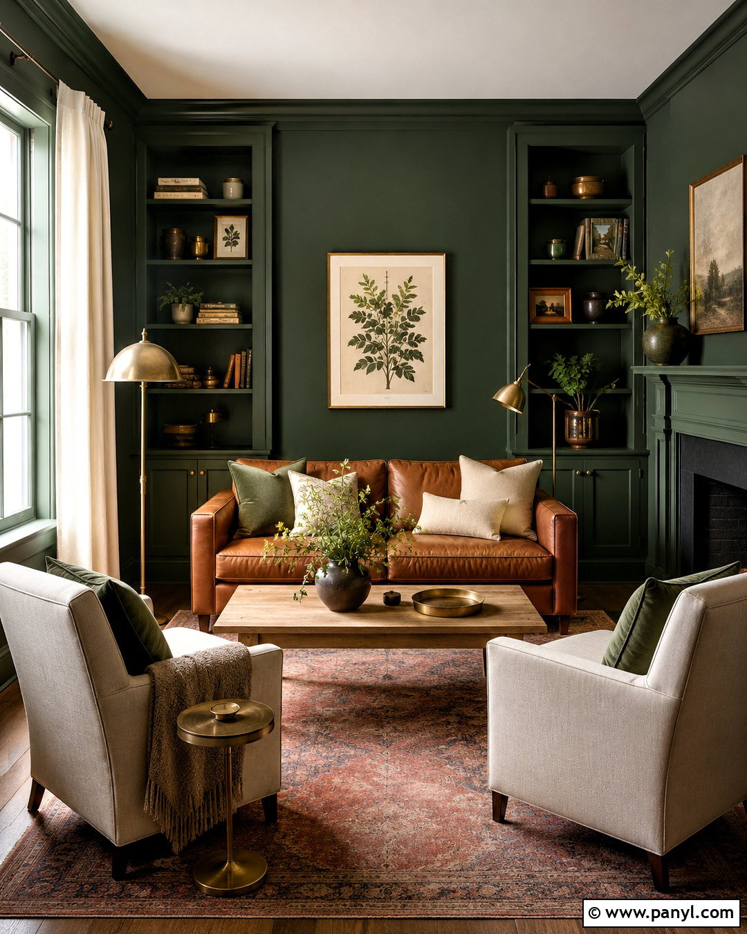 Moody Forest Green Living Room - 20 moody color palette home ideas
