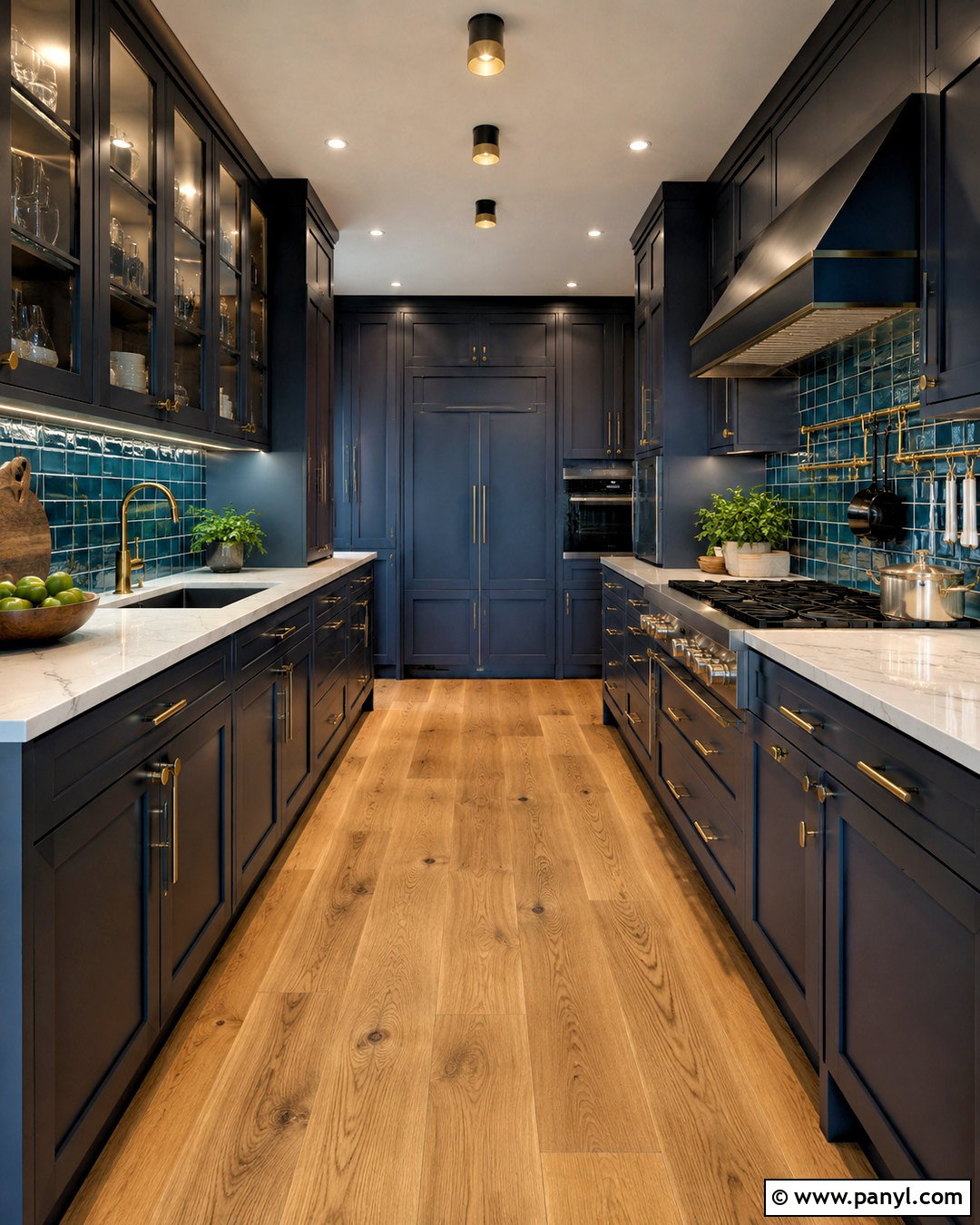 Moody Galley Kitchen With Reflective Tile - 20 moody kitchen ideas