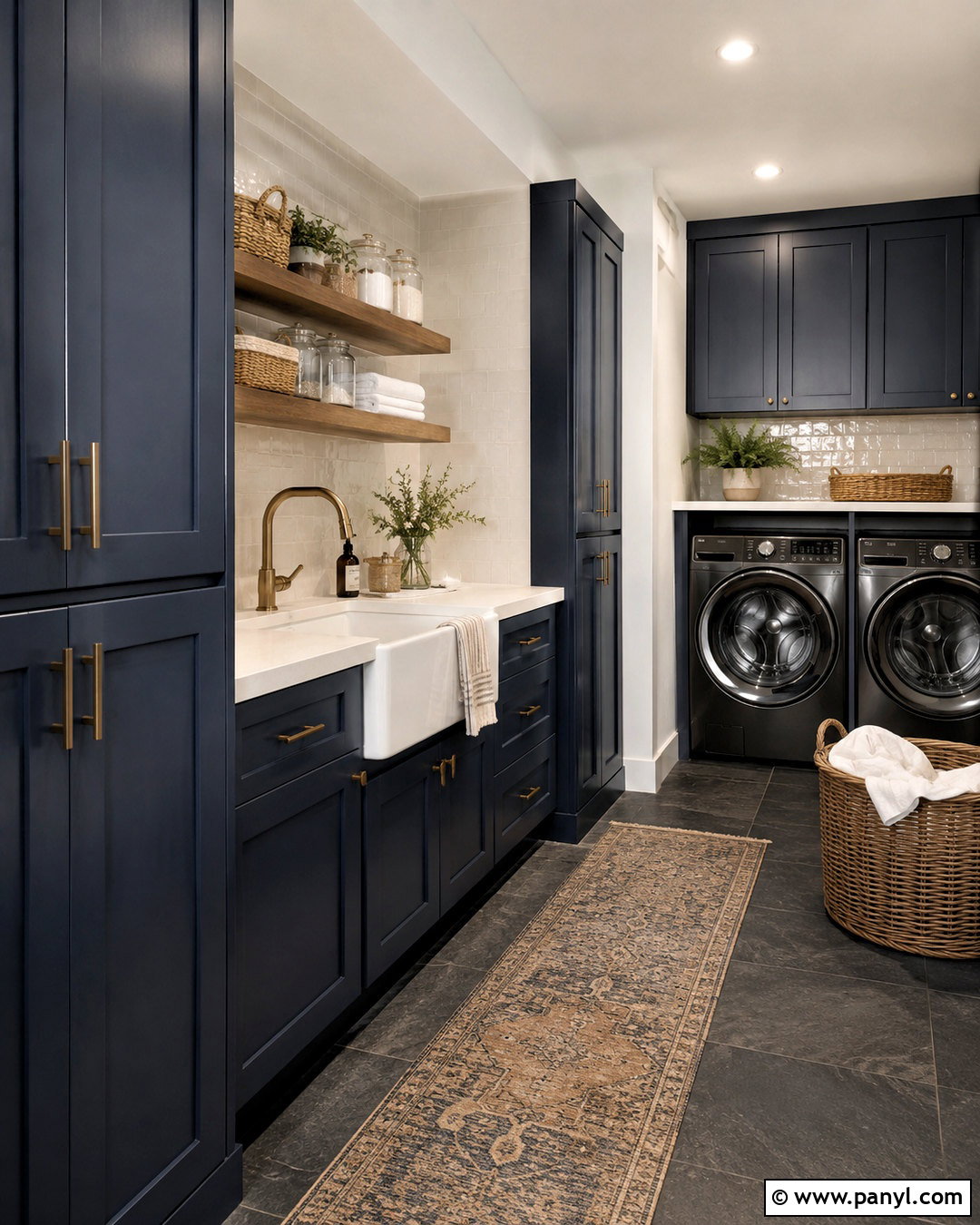 Moody Laundry Room With Blue Cabinets - 20 moody house interiors