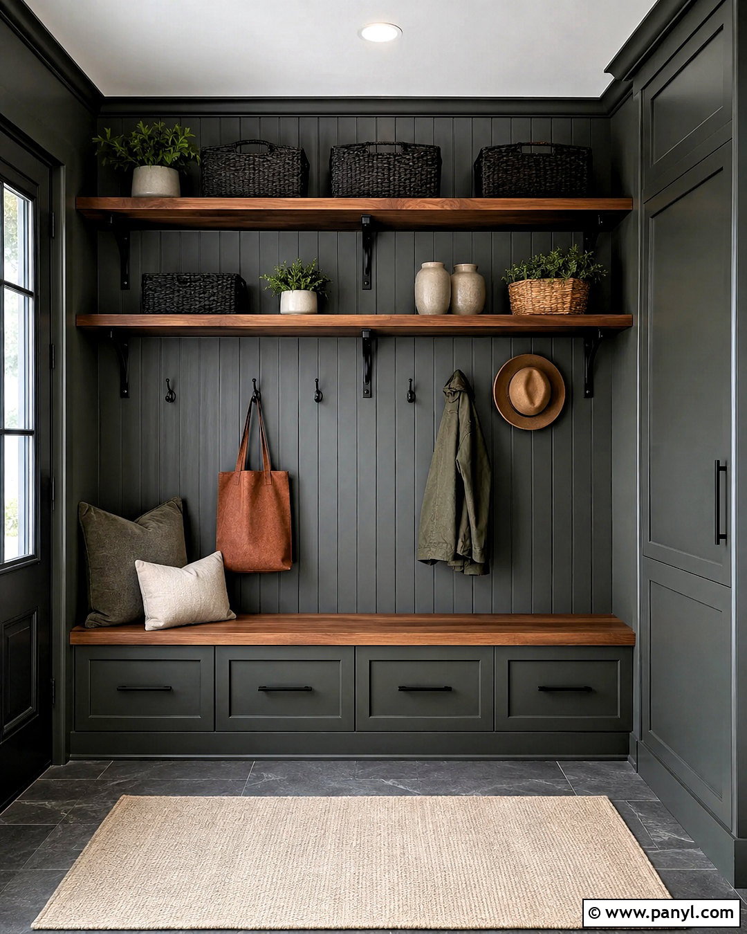 Moody Mudroom With Open Shelving - 20 moody mudroom ideas